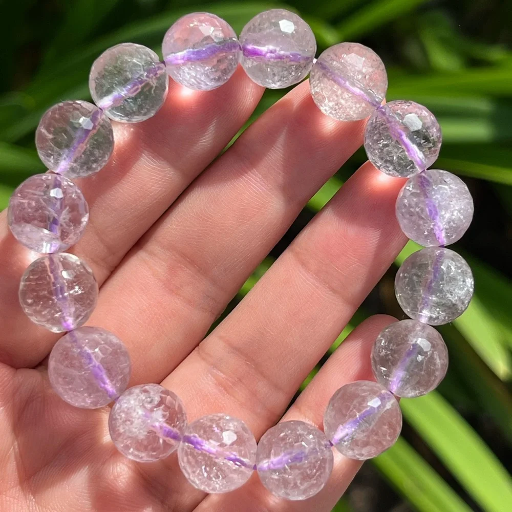 12mm stretchable faceted‎ purple amethyst bracelet 0064